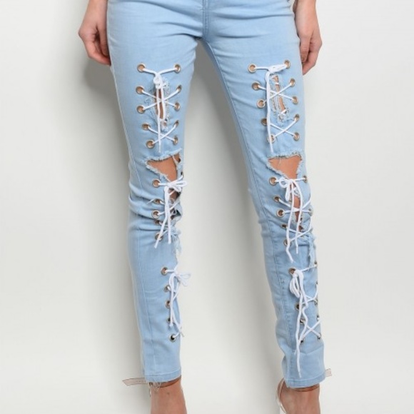 LIGHT BLUE LACE-UP PANT - Picture 4 of 4